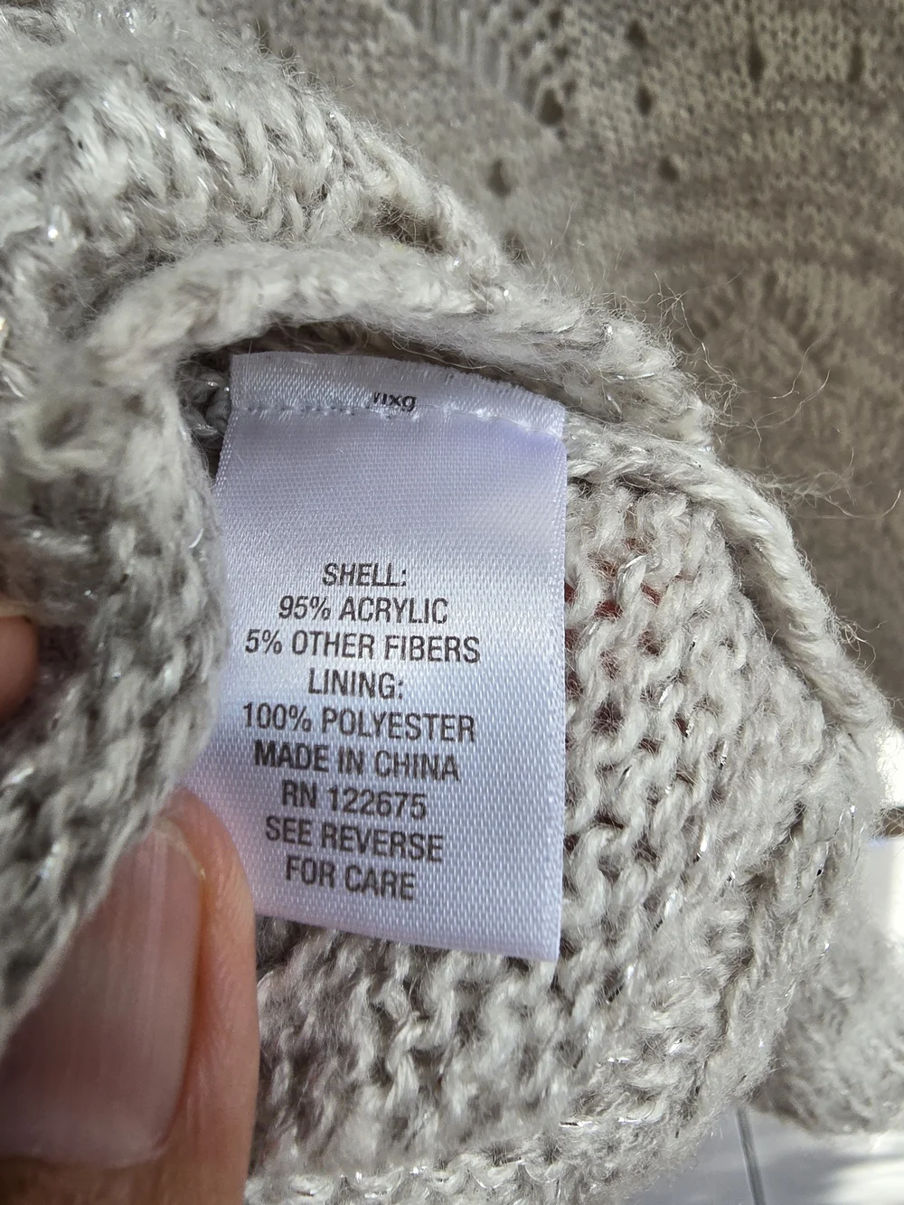 Open-Knit Cowl Neck Sweater - Silver/Gray